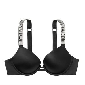 Victoria's Secret Very Sexy Shine Strap Push-up Bra Size 36DD Black Silver Logo